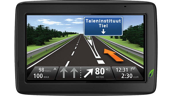 Screenshot navigatiesysteem met tekst Taleninstituut Tiel aangegeven - in kleur op transparante achtergrond - 600 * 337 pixels
